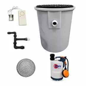 Basement single sump pump automatic system with high water alarm