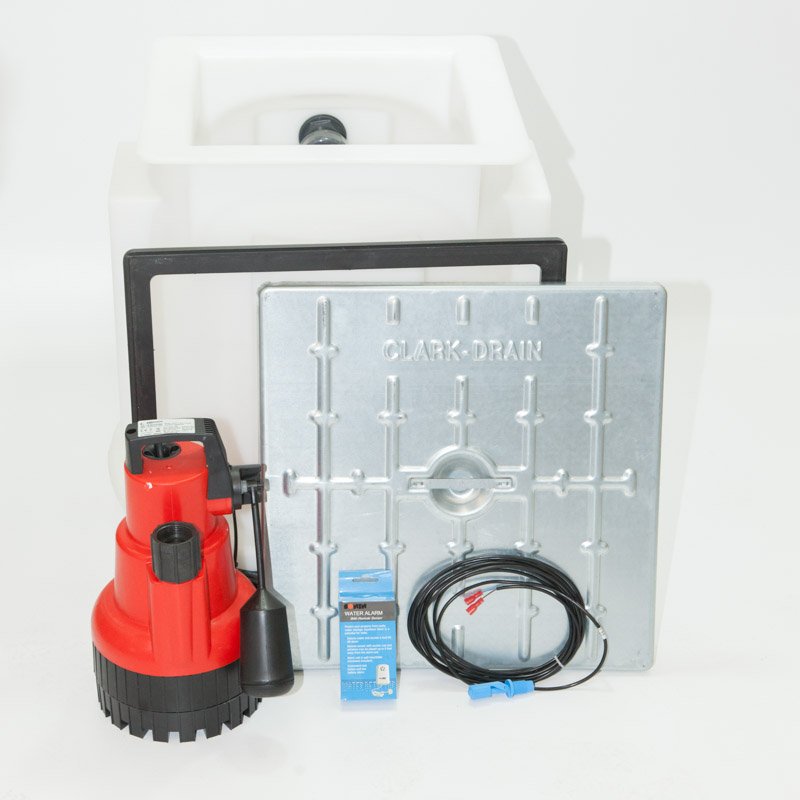 Basement sump pump system single pump configuration