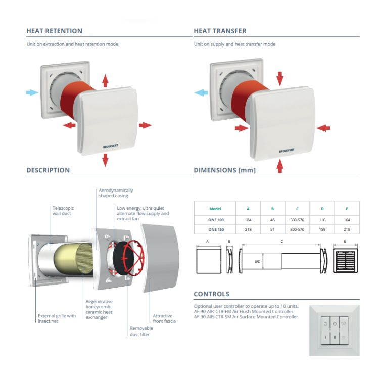 Brookvent aircycle ONE Single Room Heat Recovery Fan 2 Brookvent aircycle ONE Single Room Heat Recovery Fan - Image 2