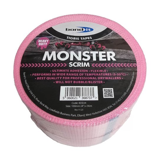 Monster Scrim Pink Drywall Tape 100mm x 90mtr - Bond IT 1 Monster Scrim Pink Drywall Tape 100mm x 90mtr - Bond IT