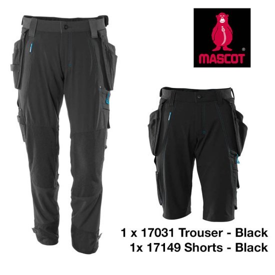 Mascot Workwear Trousers 17031 + Mascot Shorts 17149 Holster Pockets - Black 2 Mascot Workwear Trousers 17031 + Mascot Shorts 17149 Holster Pockets - Black - Image 2